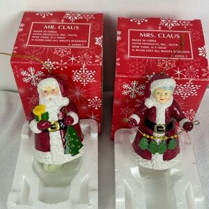 Avon NOS VTG 2002 - Christmas Bell Ornament Mr. & Mrs. Claus Ceramic Figures